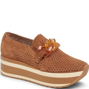 Dolce Vita Tan Platform Loafers with Chain Detail